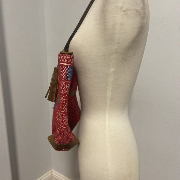 Woven Handmade Multicolor Boho Vegan Leather Trim Tote Bag - Picture 5 of 12